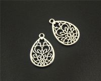 Wholesale Antique Sliver Filigree Pattern Water Drop Shape Charm DIY Handmade Jewelry Findings x25mm A1518
