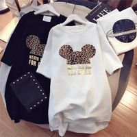 Wholesale Women Designer T shirts Brand Dresses with Animal Lovely Mouse Fashion New Arrival Summer Dress for Women Short Sleeve Long Tee Dress M XXL