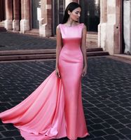 Wholesale Mermaid Formal Evening Dresses Scoop Backless Middle East Women Gowns with Wraps Watermelon Pink Dinner Dress