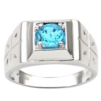 Wholesale Natural Blue Topaz Men Ring Cross Sterling Silver mm Gemstone December Birthstone Birthday Gift R510BTN