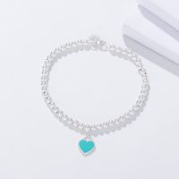 Wholesale 100 Sterling Silver Blue Heart Shape Pendant Beads Chain Bracelet Fashion DIY Jewelry Accessories For Women Gift