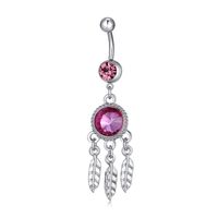 Wholesale Fashion Women Belly Ring White Gold Plated Sparky CZ Feather Belly Button Ring Fashion Piercing Body Jewelry for Bar Girls