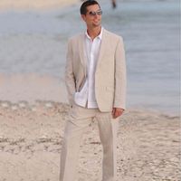 Wholesale Men Suits Beige Linen Blazer Custom Made Tailored Groom Bespoke Wedding Suits For Man Tuxedos Beach Prom Casual Jacket Pants