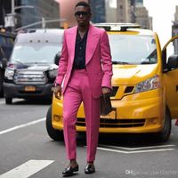 Wholesale 2019 Fuchsia Men Suits Peaked Lapel Wedding Suits Blazer Jacket Male Tailored Made Graduation Tuxedos Groom Suit Mens Tuxedos Two Pieces