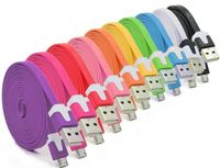Wholesale 1M M Colorful Noodle Micro usb Flat Micro USB Cable Noodle Colorful Data Sync cable Charger Cord for Samsung HTC