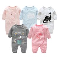 Wholesale Baby Rompers Newborn Jumpsuits Buttons Cotton Striped Milk Dinosaur Bear Fox Cartoon Printed Long Sleeve Infant Boys Girls Casual Clothes