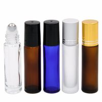 Wholesale Travel ML Refillable Essential Oil Roller Bottles Roll on Glass Perfume Bottle For Care Lip Balms Essence Frosted Clear Amber Blue Colors