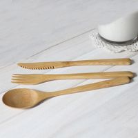 Wholesale wood color Bamboo Tableware Set Natural Bamboo Spoon Fork Knife Set Wooden Dinnerware