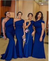 Wholesale Sexy Mermaid One Shoulder Royal Blue Bridesmaid Dresses Patterns African Nigerian Bridal Gown Plus Size Formal Dresses