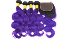 Wholesale Brazilian Body Wave Hair Extensions with Closure Peruvian Virgin Human Hair Bundles with x4 Hair Closure Free Par Color B Purple inch