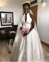 Wholesale 2020 Simple Clean and Modern African Black Women A Line Wedding Dresses Bridal Gowns Garden Bridal Gown Custom Made Hot Sale
