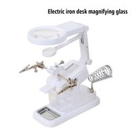 Wholesale Freeshipping LED Electric Magnifier Multi Function Machine Soldering Iron Holder Table Magnifying Glass Electric Iron Welding Tool Set