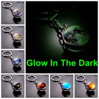 Wholesale Glow In The Dark Keychains Solar System Planet Keyrings Galaxy Nebula Luminous Moon Earth Sun Double Side Glass Ball Key Chain Rings Jewelry