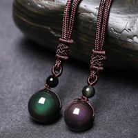 Wholesale Black Obsidian Rainbow Eye Beads Ball Natural Stone Pendant Transfer Lucky Love Crysta Amulet Pendant Necklace Jewelry