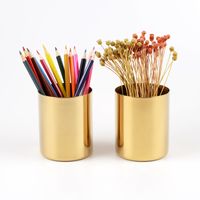 Wholesale 400ml Brass Gold Vase Stainless Steel Cylinder Pen Holder for Desk Organizers Stand Multi Use Pencil Pot Holder Cup contain RRA2060