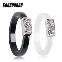 Wholesale new mm black white ceramic ring women bling cz stones silver elegant temperament wedding band female jewelry gift lover