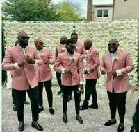 Wholesale latest pink men s suit piece jacket fashion wedding dress party double breasted pants pink blazer