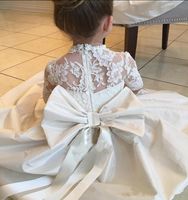 Wholesale Fast DeliveryWell Designed Princess Dress with Lace Top Big Bow Back Satin Flower Girl Dress For Wedding Holy First Communion Gowns Vestidos
