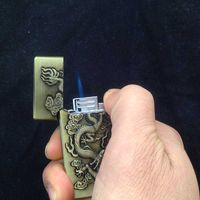 Wholesale creative jet torch Cigarette Lighter metal relief Chinese Dragon pattern windproof Butane Gas refillable men steel sound blue straight flame