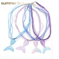Wholesale new summer beach hand mermaid tail yarn with wax rope pendants necklace for women fashion colorful resin charms necklace jewelry gift