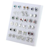 Wholesale 18 Pairs Silver Colorful Rhinestone Hollow Flower Animal Mix Style Plastic Stud Earrings Set For Women Girls