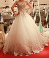 Wholesale New Sexy Luxury Sweetheart Wedding Dresses Appliques Crystals Beaded Lace Hollow Beading Royal Cathedral Bridal Wedding Gowns