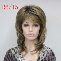 Wholesale Hivision New Fashion Fluffy Layered Slightly Curled Synthetic Women Wig Medium Length colors select