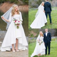 Wholesale 2020 Perfect High Low Wedding Dresses Spring Plus Size Half Sleeve Garden Bohemian Country Style Western A Line Bridal Gowns Vestios Ball