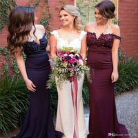 Wholesale Black Mermaid Long Bridesmaid Dresses Wedding Off Shoulder Lace Beading Plus Size Guest Formal Evening Gowns Maid of Honor Dresses