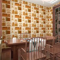 Wholesale 10m x m D space creative bookshelf library study American retro European wallpaper cafe Chinese TV background wall roll wallpaper