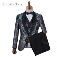 Wholesale BridalaffairMen Suit One Button black Jacquard Suit with Pants Tuxedo Shawl Collar Wedding Suit Custom Made Jacket Pants vest