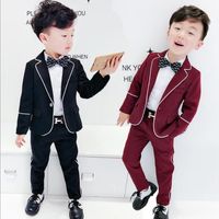 Wholesale New European and American Sets Version of Boys Clothing Suits Children Tuxedo Black Red Suit Coat pants set