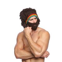 Wholesale Funny Wig Beard Knitted Hats Kids Adult Halloween Cosplay Costumes Beanie Cap Winter Spoof Whiskers Cap Prank Mask LJT1475