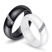 Wholesale Black White Pink One Slash Crystal Ceramic Ring For Women Engagement Promise Wedding Band Mother Gifts Jewelry