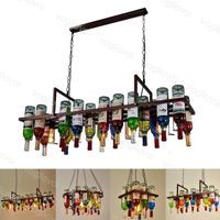 Wholesale Pendant Lights Retro Wine Bottle Led Chandeliers Lamps E27 For Indoor Bar Club Hotel Restaurant Use Creative Artistic Rectangle DHL