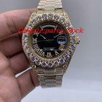 Wholesale Luxury fashion black watch all ice drill big diamond watch ring with stainless steel movement timing precision diameter mm