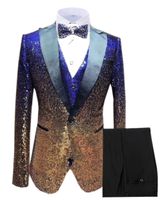 Wholesale Setwell Male Three pieces Mens Suits Shiny Sequin Formal Suit Notch Lapel Blazer Groom Wear Prom Dress Tuxedos Wedding Suits