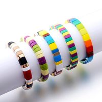 Wholesale Fashion Women Painted Metal Jewelry Stackable Stack Rainbow Colorful Elastic Stretch Enamel Bead Tile Bracelet
