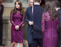 Wholesale Kate Middleton Short Evening Dresses for Women Wear with Elegant Knee Length Sheath Lace Long Sleeve Purple Cocktail Prom Celebrity Gowns