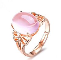 Wholesale Rose Gold Woman Ring Natural Female Pink Crystal Furong Stone Jewel Opening Adjustable CZ Ring Jewelry