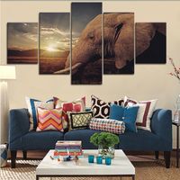 Wholesale 5 Piece Large Framed Sunset Boho Big Elephant Wall Art Pictures for Living Room Wall Decor Posters and Prints Canvas Painting