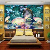 Wholesale custom size d photo wallpaper kids room mural fantasy underwater mermaid oil painting sofa TV backdrop wallpaper non woven wall sticker