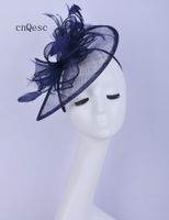 Wholesale Navy blue Ladies dress hat sinamay fascinator feather Headpiece Kentucky Derby wedding races bridal shower mother of the bride
