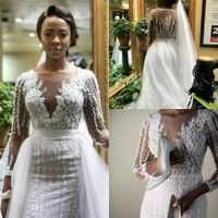 Wholesale Mermaid Nigerian Long Sleeves Wedding Dresses South African Black Girls Garden Country Church Bride Bridal Gowns Custom Made Plus Size