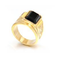 Wholesale Black Stone Mens Signet Rings Gold Ring Stainless Steel Engraved Dragon Vintage Fashion Wedding Band Simple Jewelry Ring Male