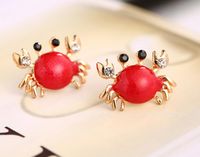 Wholesale 10Pair Vintage Silver Black Red Crab Stud Earrings Crystal Ear Chandelier Earrings For Woman Birthday Jewelry Gift Crafts Accessories