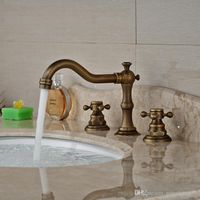 Wholesale and Retail Basin Sink Faucet Two Handles Three Holes Elegant Countertop Mixer Taps Antique Brass