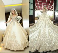 Wholesale Sheer Long Sleeves Ball Gown Wedding Dresses Lace Appliques Beaded Bridal Gowns Formal Long Garden Robe De Marriage Custom Plus Size
