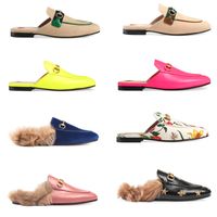 Wholesale Mens Slides loafers Fur Muller Slippers with buckle Genuine Leather Fashion Princetown Flats Chain Ladies Casual Shoes women Sandal