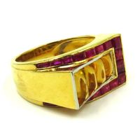 Wholesale Retro Gold Plated Men s Women s Jewelry Citrine Ruby Ring Princess Cut Gemstone Stylized Buckle Motif Rings Anniversary Day Gift Size